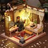 erhumama Kit de maison de poupée miniature 3D en bois pour salon, maison de poupées, meubles, canapé, lumières LED, accessoir