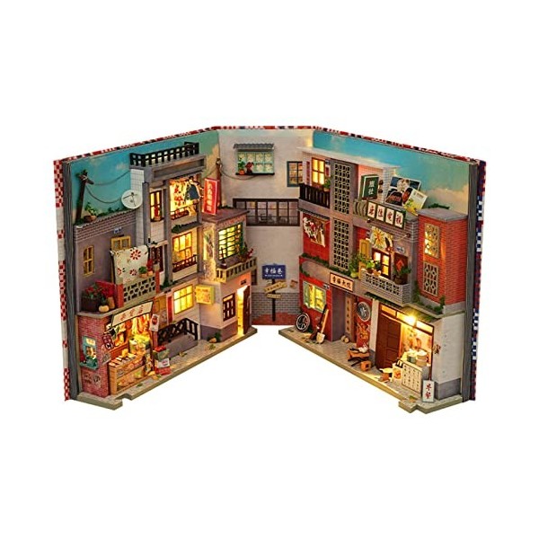 Puzzle en Bois 3D DIY Book Nook Model Kit pour étagère DIY Serre-livres Modèle Kit de construction avec Lumière LED Maison de