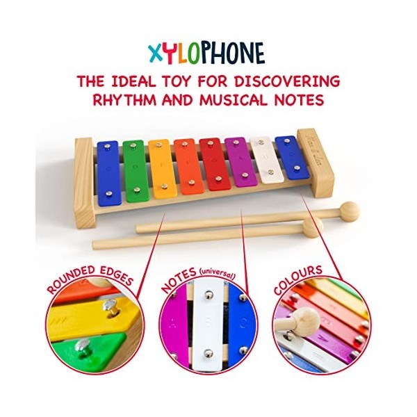 Max & Lea - Xylophone pour Enfants - Instrument Musical Métallophone pour découvrir les notes - Développe la capacité auditiv