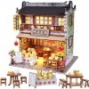 Kit de maison de poupée miniature bricolage avec lumière LED style chinois maison de thé modèle de construction adulte assemb