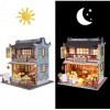 Kit de maison de poupée miniature bricolage avec lumière LED style chinois maison de thé modèle de construction adulte assemb