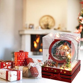 Maison de poupée Miniature de Noël Maison de poupées en Bois Jouet Artisanal Bricolage