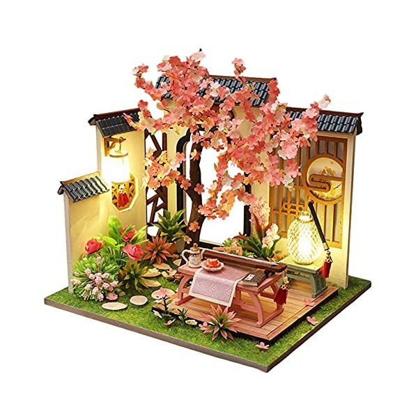 erhumama Maison de poupée miniature 3D en bois de style chinois avec éclairage LED - Cadeau danniversaire pour enfant