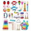 JOFLVA Instrument De Musique Enfant, 32 PCS Instrument De Musique, Ensemble De Jouets Musicaux Bois, Instruments De Musique J