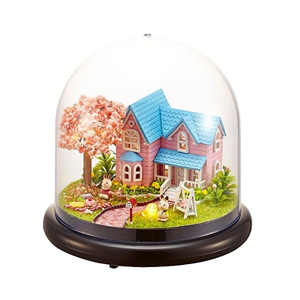 Maison de poupée miniature en bois - Maison en verre - Bricolage - Décoration artisanale - Modèle avec boîte à musique 3D - L