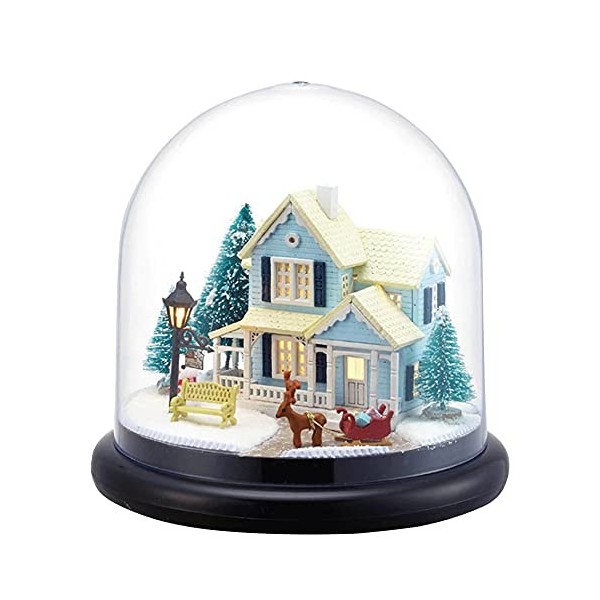 Maison de poupée miniature en bois - Maison en verre - Bricolage - Décoration artisanale - Modèle avec boîte à musique 3D - L