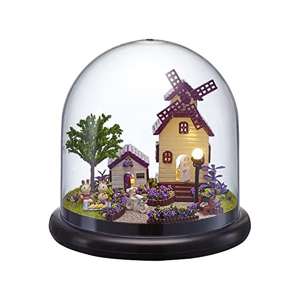 Maison de poupée miniature en bois - Maison en verre - Bricolage - Décoration artisanale - Modèle avec boîte à musique 3D - L