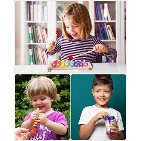 JOFLVA Instrument De Musique Enfant, 32 PCS Instrument De Musique, Ensemble De Jouets Musicaux Bois, Instruments De Musique J