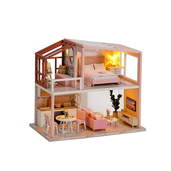 Mini Maison De Poupée 3D DIY, Modèle De Miniature Maison En Bois Avec Lumières LED Jouet Pour Dollhouse Des Enfants