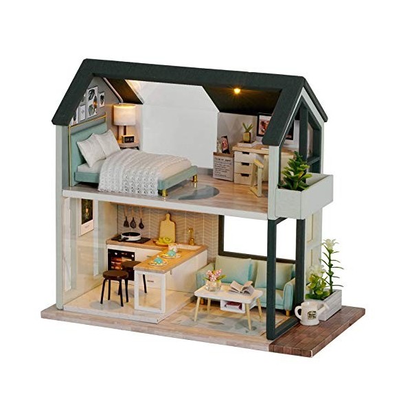 Mini Maison De Poupée 3D DIY, Modèle De Miniature Maison En Bois Avec Lumières LED Jouet Pour Dollhouse Des Enfants