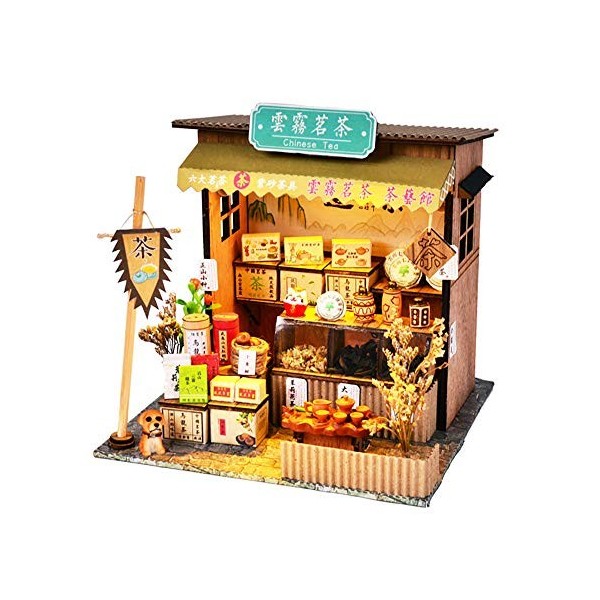 WonDerfulC Maison de poupée en bois assemblée à la main Modèle de salon de thé chinois Maison de style créatif Puzzle Cadeau 