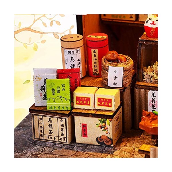 WonDerfulC Maison de poupée en bois assemblée à la main Modèle de salon de thé chinois Maison de style créatif Puzzle Cadeau 