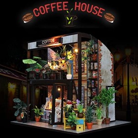 tacery Maison Miniature Bricolage | Maison poupée Bricolage à lumière LED | Décorations Table Magasin café Maison en Bois Fai