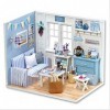 Haokaini DIY Miniature Dollhouse Kit Mini 3D Réaliste Maison en Bois Chambre Artisanat avec des Meubles LED Lumières Maison D