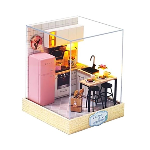 perfk Ensemble de Maison de Poupée de Lumière LED Miniature de Salle à Manger de Cuisine pour Le Cadeau danniversaire de Fil