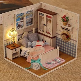 Maison de poupée de bricolage, maison de poupée miniature avec lumière LED, kit de maison miniature avec couvercle anti-pouss