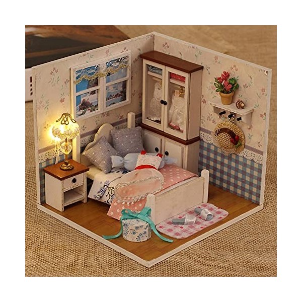 Maison de poupée de bricolage, maison de poupée miniature avec lumière LED, kit de maison miniature avec couvercle anti-pouss