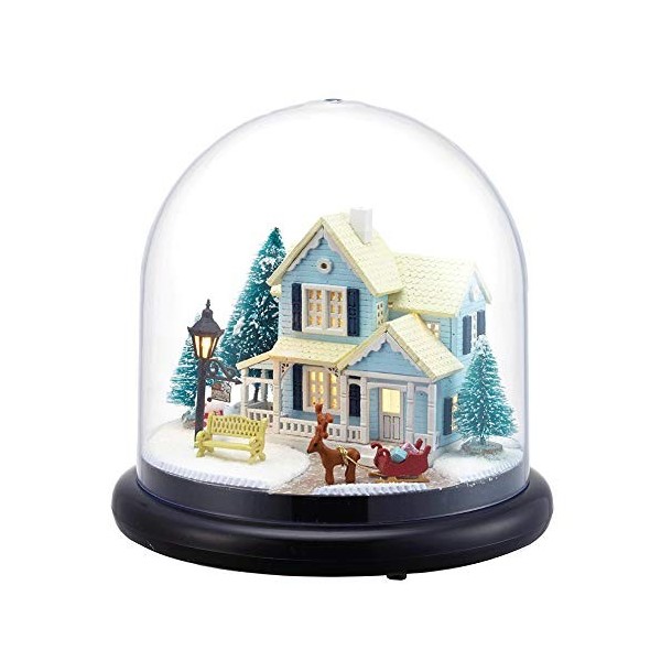 Cyrank Ensemble de Mini Maison en Bois LED de Noël, kit de Maison de poupée Miniature Bricolage bâtiments artisanaux avec Cou