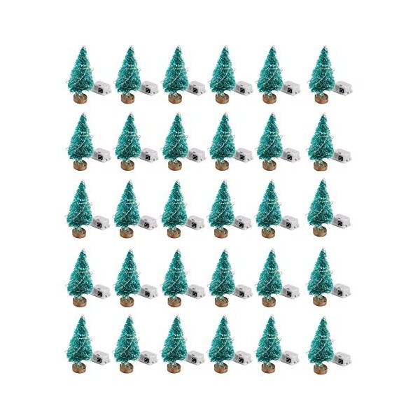 HOLPPO 30 Pcs Artificielle Maison de Poupée Arbre de Noël,1:12 Clignotant Mini Décor Maison de Poupée Pin Arbre Miniature Déc