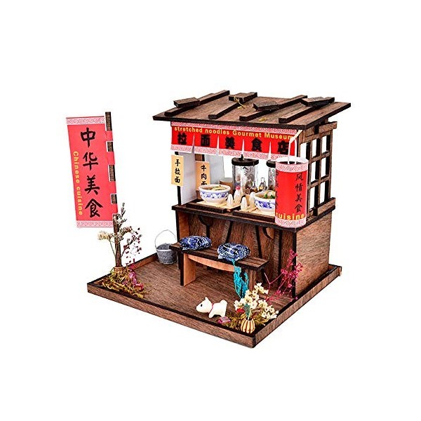 XLZSP Maison de poupée style chinois ancien modèle de construction gastronomique ramen restaurant avec kit de meubles DIY mai