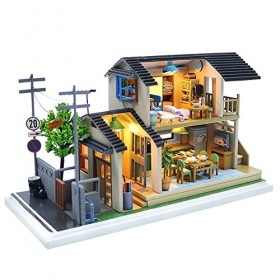Maison de poupée miniature avec meubles, kit de maison de poupée en bois à faire soi-même avec housse de poussière, kit de co