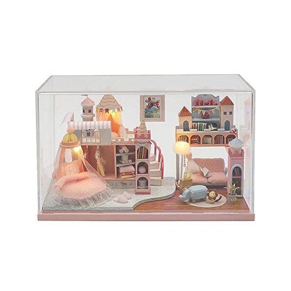 Maison de poupée miniature avec meubles, kit de maison de poupée en bois à faire soi-même avec housse de poussière, kit de co