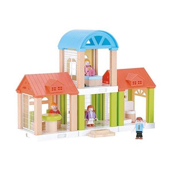 WOOMAX 46442 modulaire 31 x 10,5 x 23 x 5 cm avec 4, 42 pièces, Maison de poupée en Bois, Jeu de motricité Fine 3 Ans, 31 x 1