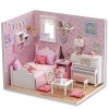 Miniature avec des Meubles De Maison De PoupéE, Maison Miniature DIY,Kit DIY Dollhouse en Bois Ainsi Que La PoussièRe Et Le M