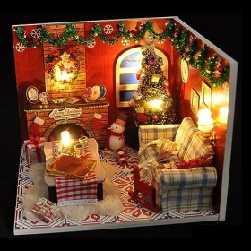 Cymwer Maison de poupée Miniature de Noël avec Housse Anti-poussière et Accessoires Kit de Maison Miniature DIY Chambre Minia