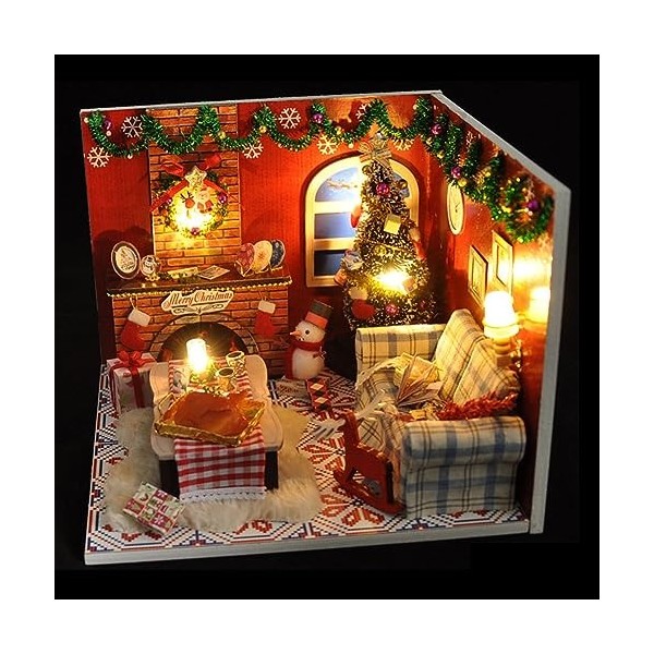 Cymwer Maison de poupée Miniature de Noël avec Housse Anti-poussière et Accessoires Kit de Maison Miniature DIY Chambre Minia