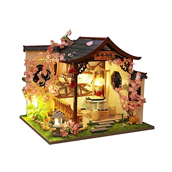 erhumama Kit de maison de poupée miniature 3D en bois style chinois - Pavillon antique - Maison dété - Accessoires créatifs 