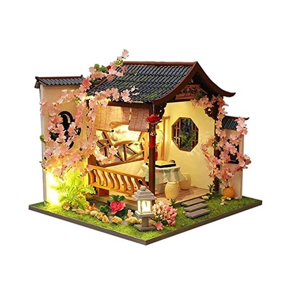 erhumama Kit de maison de poupée miniature 3D en bois style chinois - Pavillon antique - Maison dété - Accessoires créatifs 