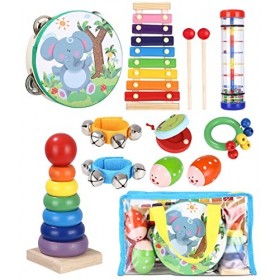 JOFLVA Instrument De Musique Enfant, Jouet en Bois Instruments, Jouets De Percussions Set, Jouets Musicaux Bois Cadeau De le