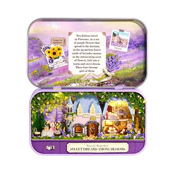 BORDSTRACT DIY Dollhouse Miniature Kit, Doll House Box Miniature Paysage avec Lumière LED, 1:24 DIY Box Theatre Kit Mini Doll
