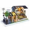 erhumama Maison de poupée japonaise miniature 3D en bois pour cuisine, chambre à coucher, maison de poupée avec housse anti-p