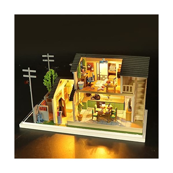 erhumama Maison de poupée japonaise miniature 3D en bois pour cuisine, chambre à coucher, maison de poupée avec housse anti-p