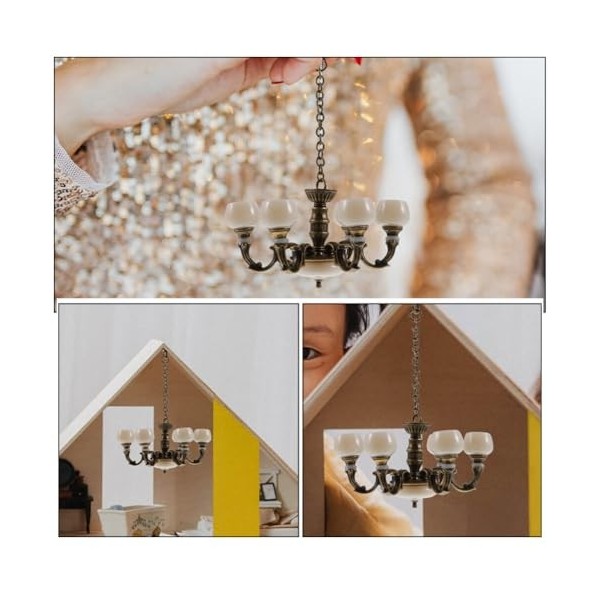 Kichvoe 1:12 Plafonnier Miniature pour Maison De Poupée 2 Pièces Faux Mini Lustre Petit Plafonnier Suspendu Lampe Modèle Mais