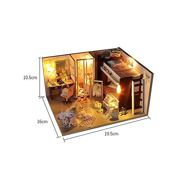 luckiner Kit de maison de poupée miniature lumineux fait à la main avec housse anti-poussière