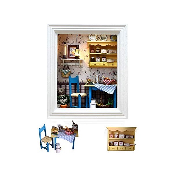 Cuteefun Maison Miniature a Construire DIY Cadre Photo Miniature Bois en Kit avec Anti-Poussière et Meubles, Cadeau de Bricol