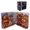 DIY Book Nook Kit, Puzzle 3D Kit De Maison De Poupées Miniatures En Bois Avec Meubles & Lumière LED, Serre-Livres Dart Style