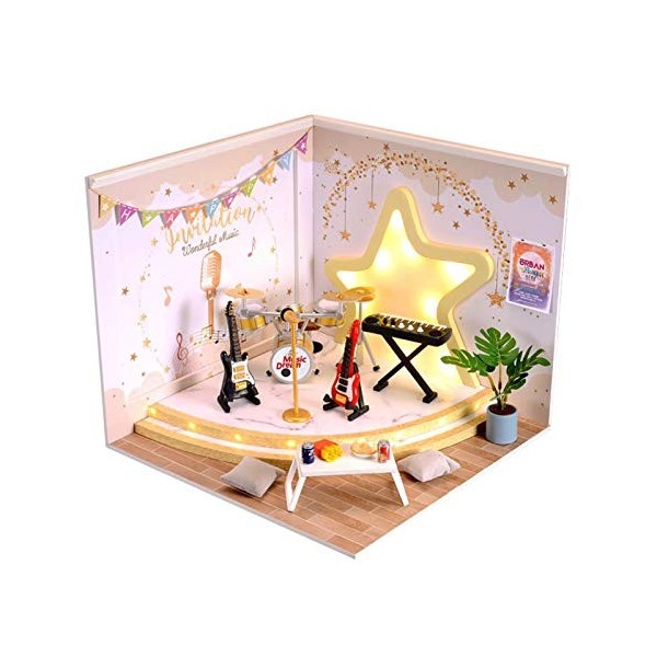 DIY Dollhouse Miniature Kit,3D en Bois DIY Miniature Dollhouse Model Set Handmade Craft Apartment with LED Light Decoration f