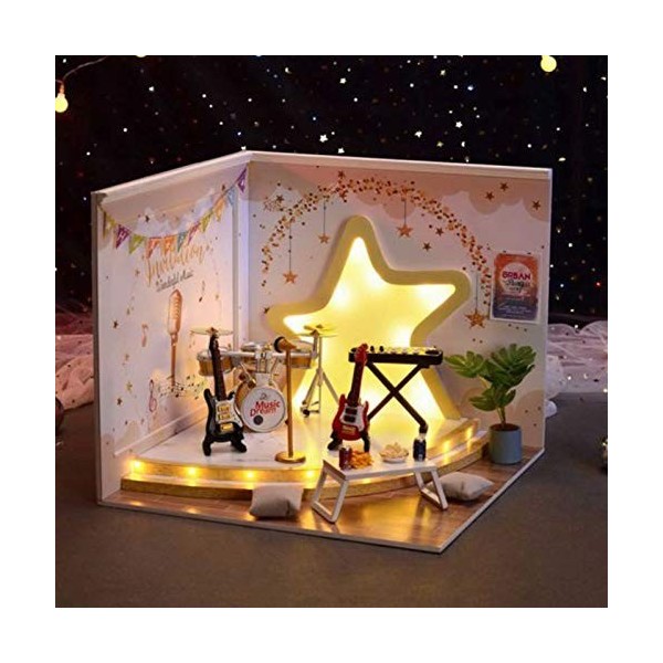 DIY Dollhouse Miniature Kit,3D en Bois DIY Miniature Dollhouse Model Set Handmade Craft Apartment with LED Light Decoration f