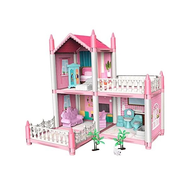 Oshhni Maison de poupée Dreamhouse DIY Pretend Play Building Playset Jouets Entièrement Meublé Artisanat Jouet Asseccories po