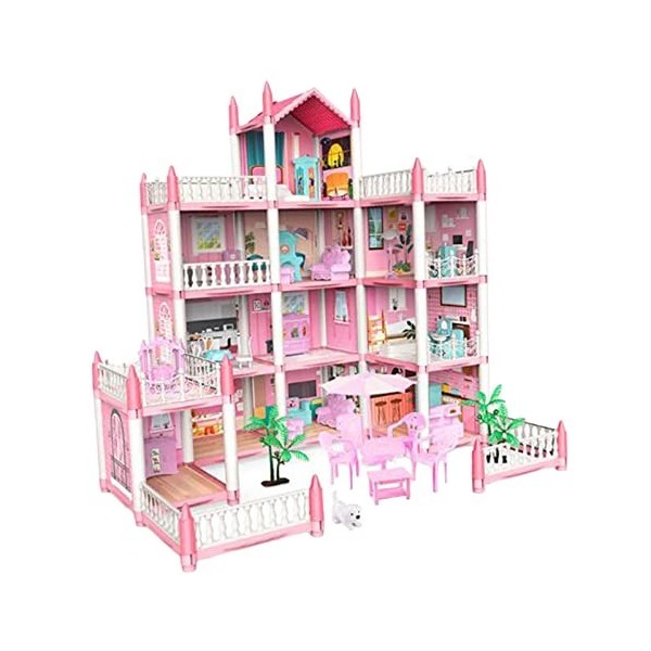 Oshhni Maison de poupée Dreamhouse DIY Pretend Play Building Playset Jouets Entièrement Meublé Artisanat Jouet Asseccories po