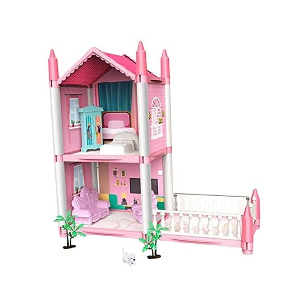 Oshhni Maison de poupée Dreamhouse DIY Pretend Play Building Playset Jouets Entièrement Meublé Artisanat Jouet Asseccories po