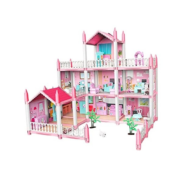 Oshhni Maison de poupée Dreamhouse DIY Pretend Play Building Playset Jouets Entièrement Meublé Artisanat Jouet Asseccories po