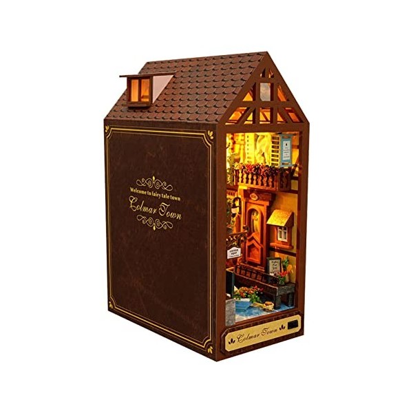 3D Puzzle Book Nook Kit, Serre-Livres 3D Bricolage Puzzle en Bois, Maison Poupées Miniatures Bricolage avec Meubles Et Lumièr