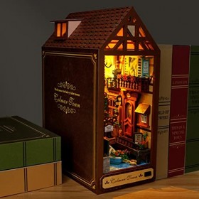 3D Puzzle Book Nook Kit, Serre-Livres 3D Bricolage Puzzle en Bois, Maison Poupées Miniatures Bricolage avec Meubles Et Lumièr