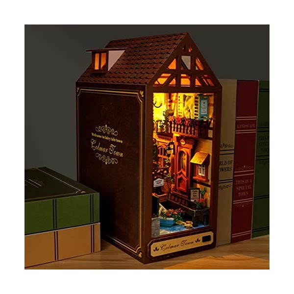 3D Puzzle Book Nook Kit, Serre-Livres 3D Bricolage Puzzle en Bois, Maison Poupées Miniatures Bricolage avec Meubles Et Lumièr