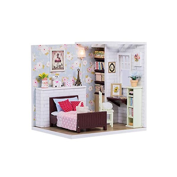 predolo Maison de Poupée à Léchelle 1/24, Ensemble de Chambre à Coucher en Bois Miniature, Kits Daccessoires de Maison de P